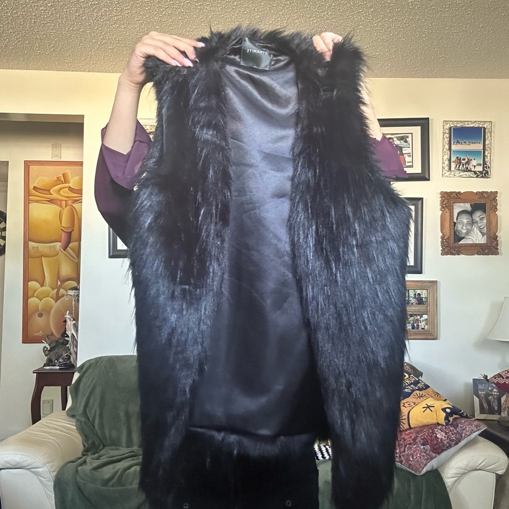B3 Black Faux Fur Vest